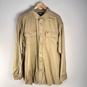 Ariat FR Solid Khaki Work Shirt Sz XXL